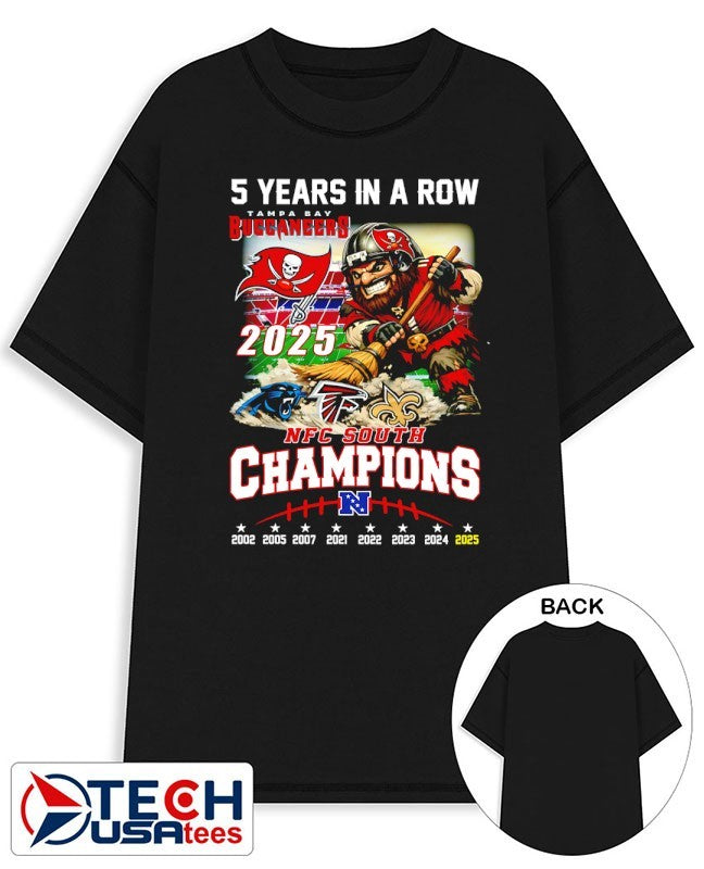 Tampa Bay Buccaneers 5 years in a row 2025 NFC South Champions mascot shirt