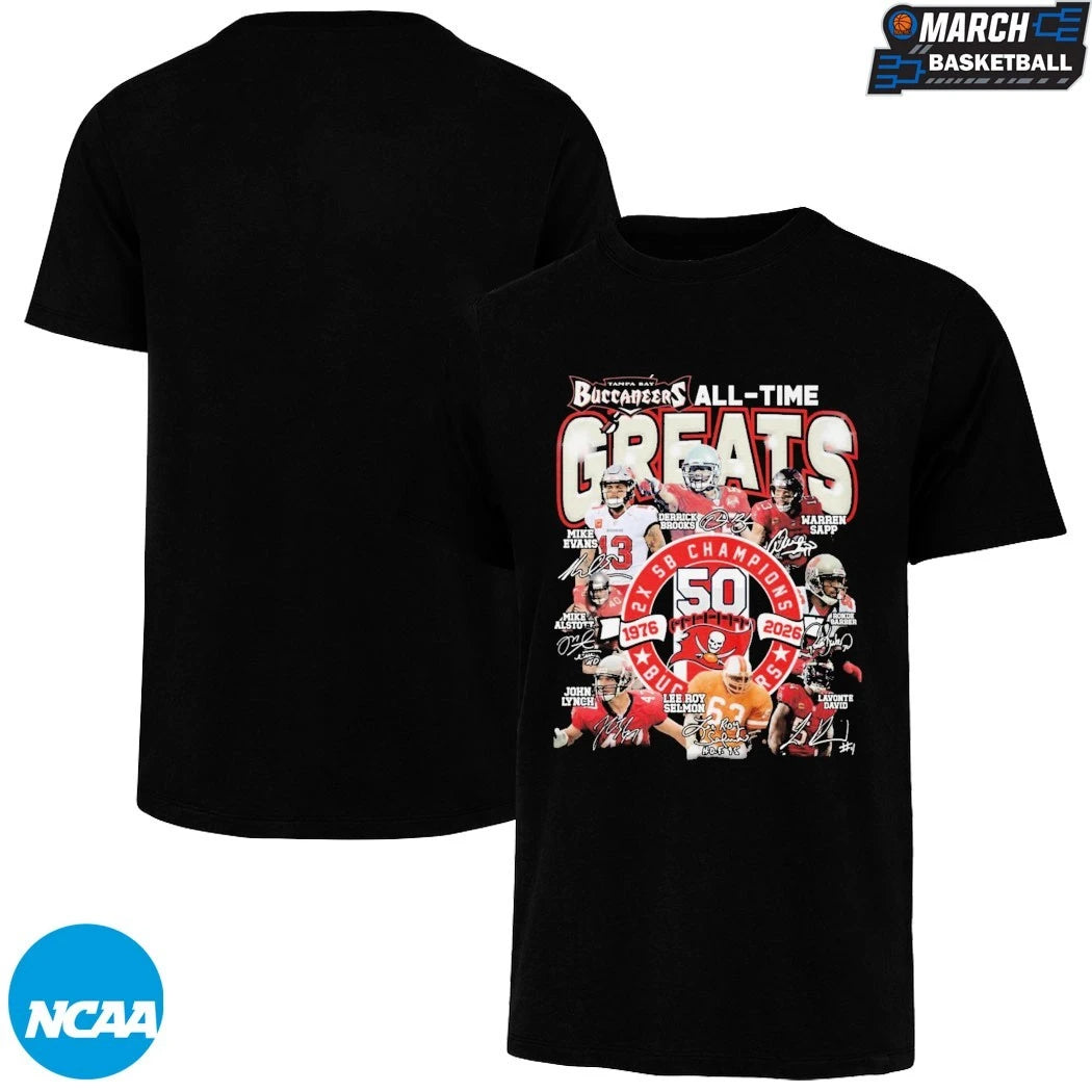 Tampa Bay Buccaneers All Time Greats 50 Years 1976-2026 Signatures T-shirts