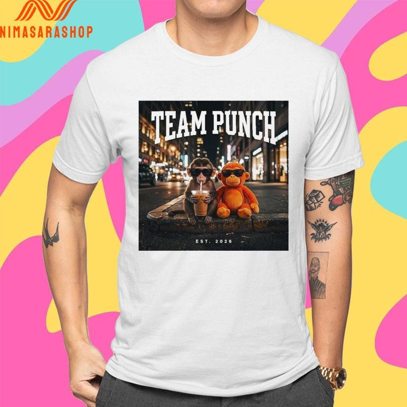 Team Punch Monkey Cool Monkey With Iced Coffee Retro City Night Vibes Est 2026 Shirts