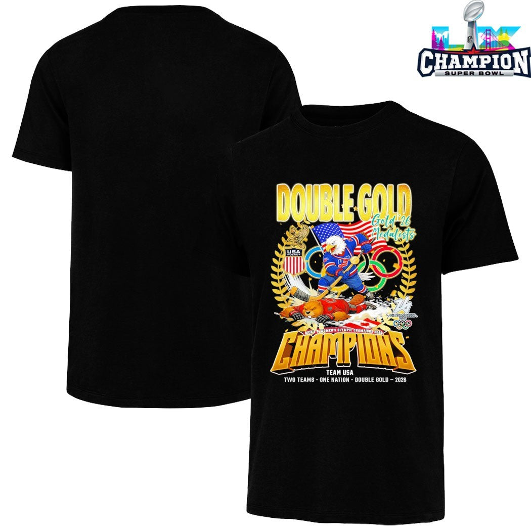 Team USA Hockey Win Canada Men’s Women’s Olympic Champions 2026 Double Gold Medalists Two Teams One Nation Mascot T-shirts