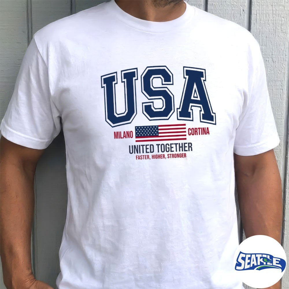 Team USA Milano Cortina 2026 Winter Games United Together Faster Higher Stronger shirt
