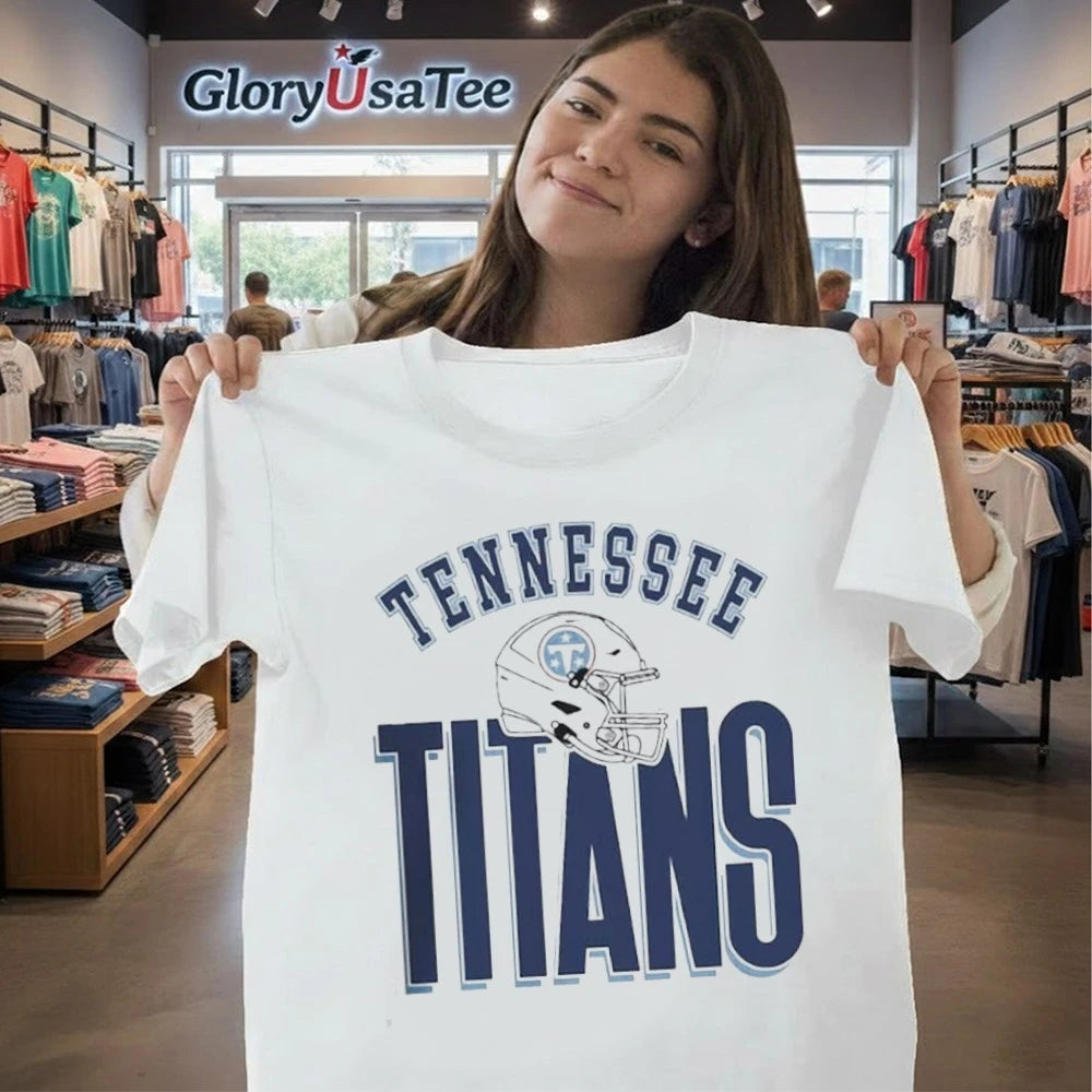 Tennessee Titans Merch New Logo Helmet Gameday Couture Fierce Focus Relaxed Fit Shirt