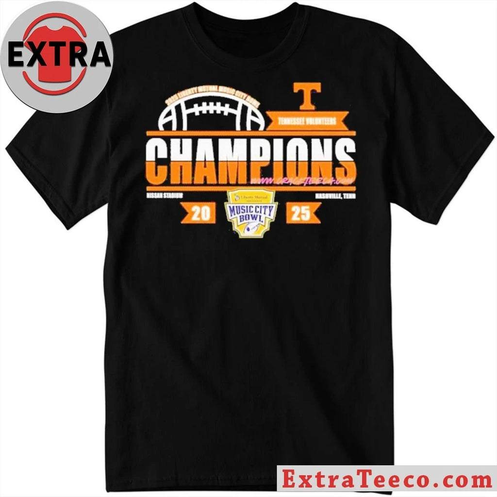 Tennessee Volunteers 2025 Liberty Mutual Music City Bowl Champions Logo T-Shirt