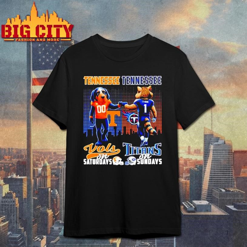 Tennessee Volunteers on Saturdays vs Tennessee Titans on Sundays Mascot City Skyline Shirt