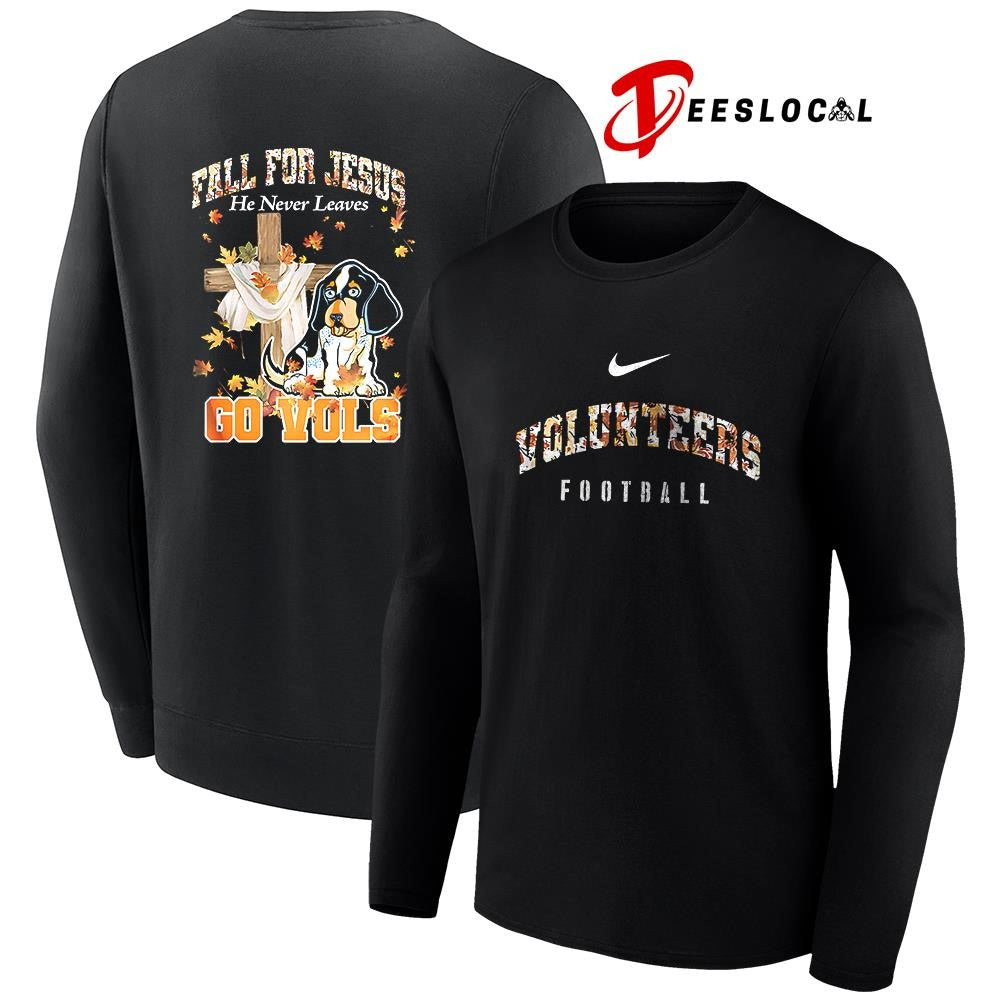Tennessee Volunteers x fall for Jesus he never leaves mascot shirt
