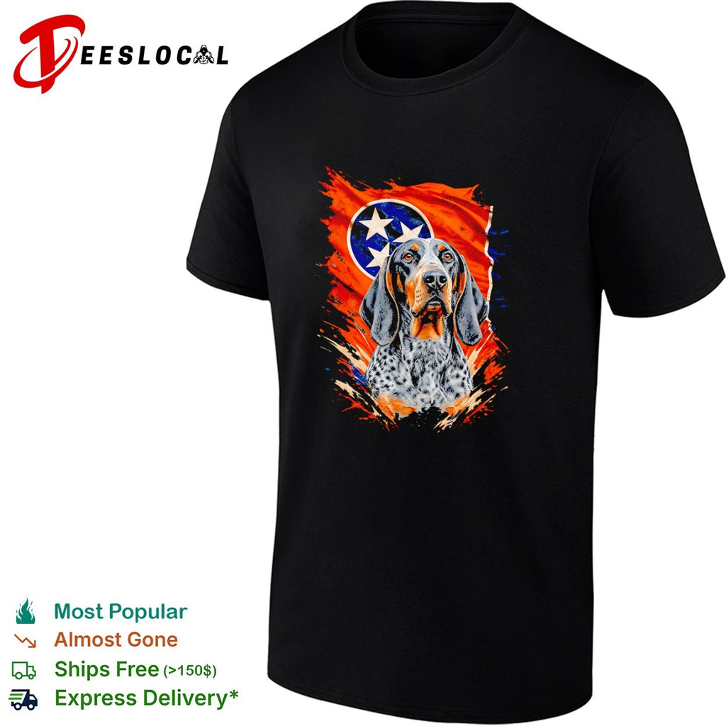 Tennessee state flag with bluetick coonhound dog portrait shirt