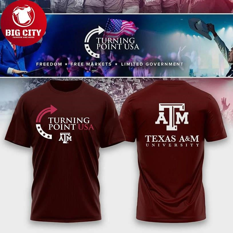 Texas A&amp;M Aggies Charlie Kirk Turning Point USA 2025 Two Sided Shirt