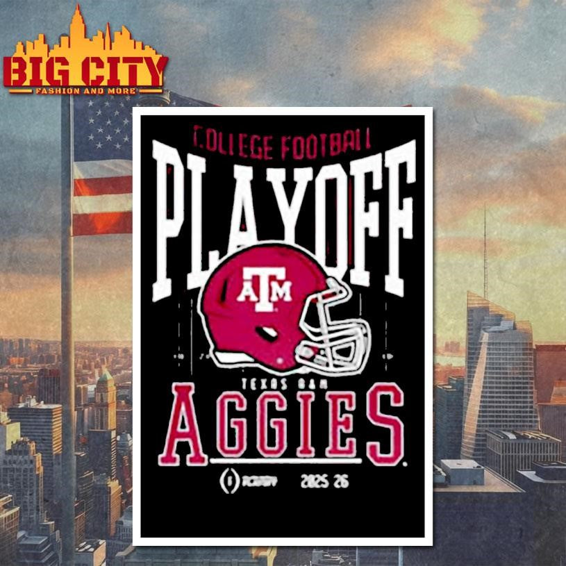 Texas A&amp;M Aggies NCAA 2025 2026 College Football Playoff curved helmet shirt