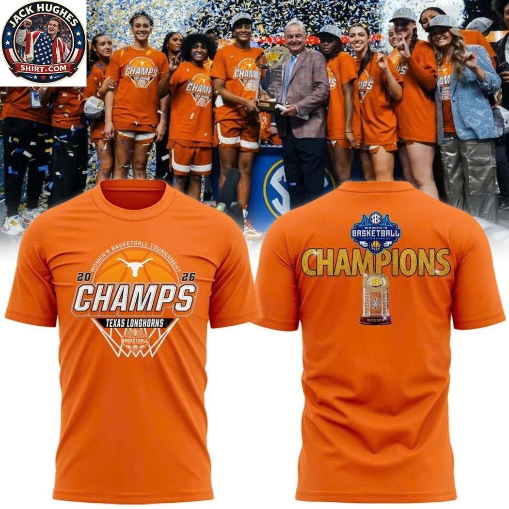 Texas Longhorns Basketball 2026 SEC Tournament Champions Logo Two Sided Graphic T-Shirt