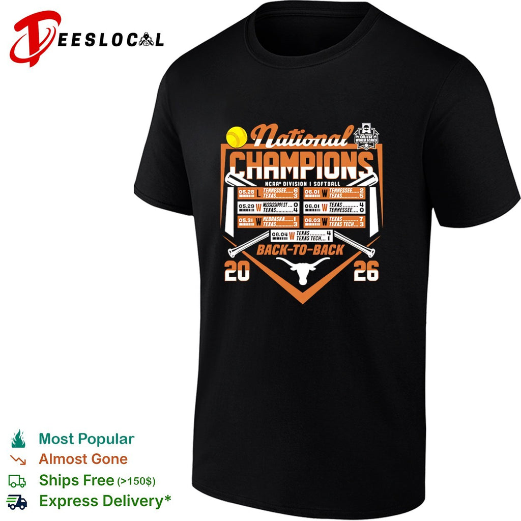 Texas Longhorns National Champions NCAA Softball Back to Back 2026 team shirt