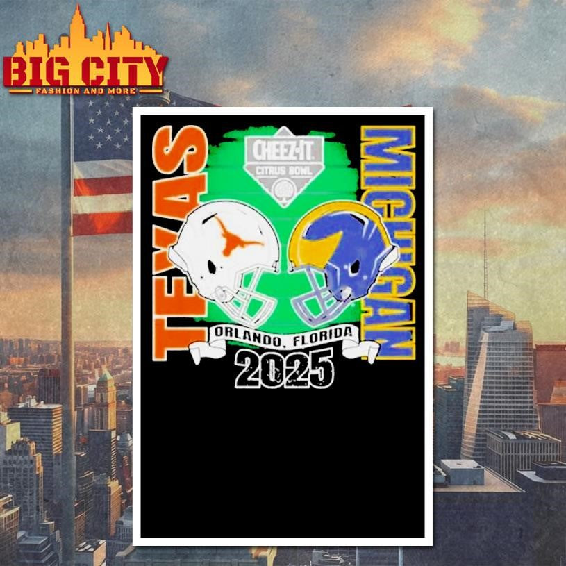 Texas Longhorns Vs Michigan Wolverines On 2025 At Cheez It Citrus Bowl Orlando Florida Helmets Shirt