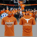 Texas Longhorns WBB SEC Tournament Champions Orange Logo Two-Sided Graphic T-Shirt
