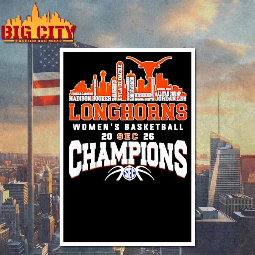 Texas Longhorns Women’s Basketball Champions 2026 player name city skyline Shirt