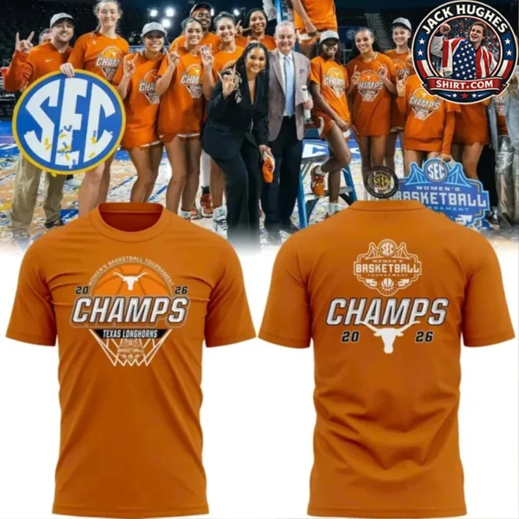 Texas Longhorns Women’s Basketball SEC Tournament Champs 2026 Logo Two Sided T-Shirt