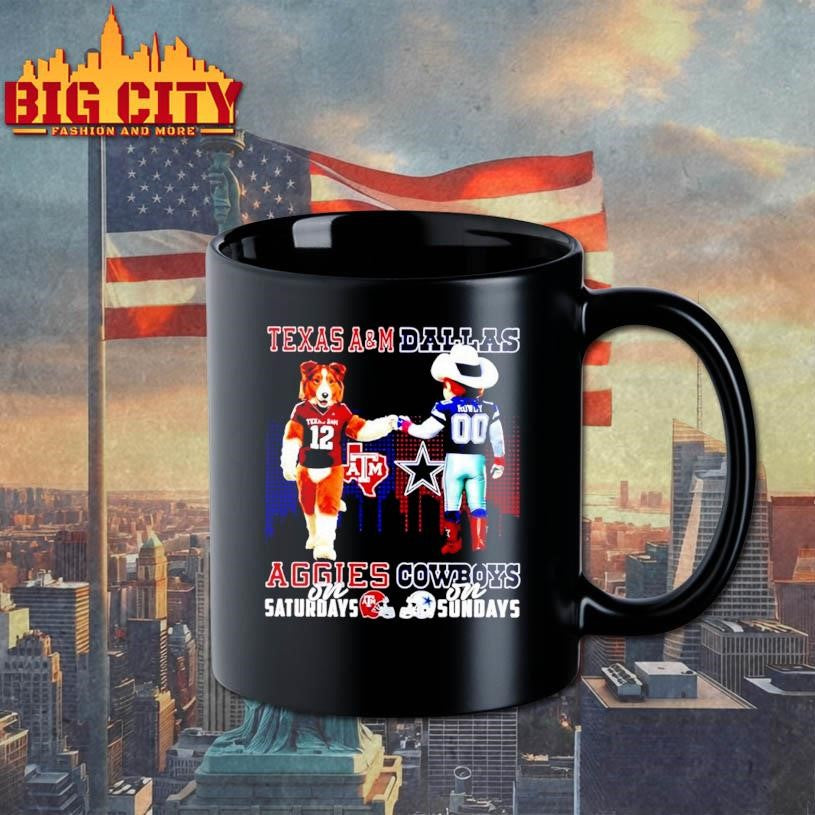 Texas a&amp;m Aggies on Saturdays vs Dallas Cowboys on Sundays Mascot Skyline Shirt