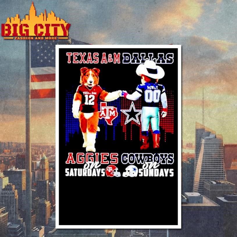Texas a&amp;m Aggies on Saturdays vs Dallas Cowboys on Sundays Mascot Skyline Shirt