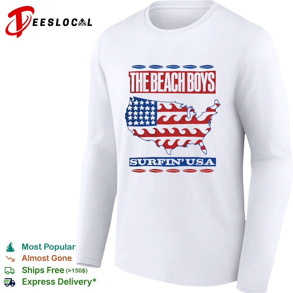 The Beach Boys Surfin USA map of the United States flag shirt