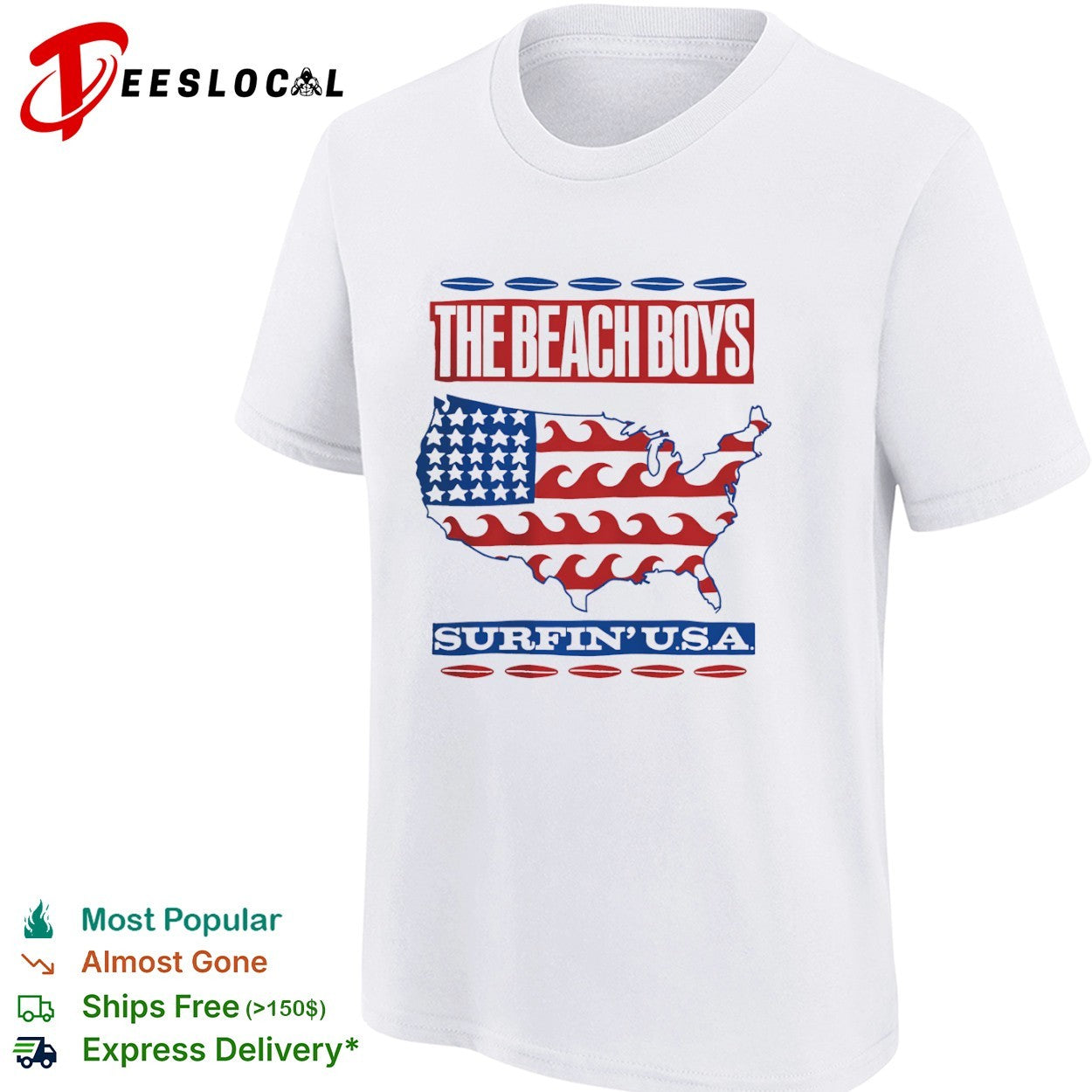 The Beach Boys Surfin USA map of the United States flag shirt