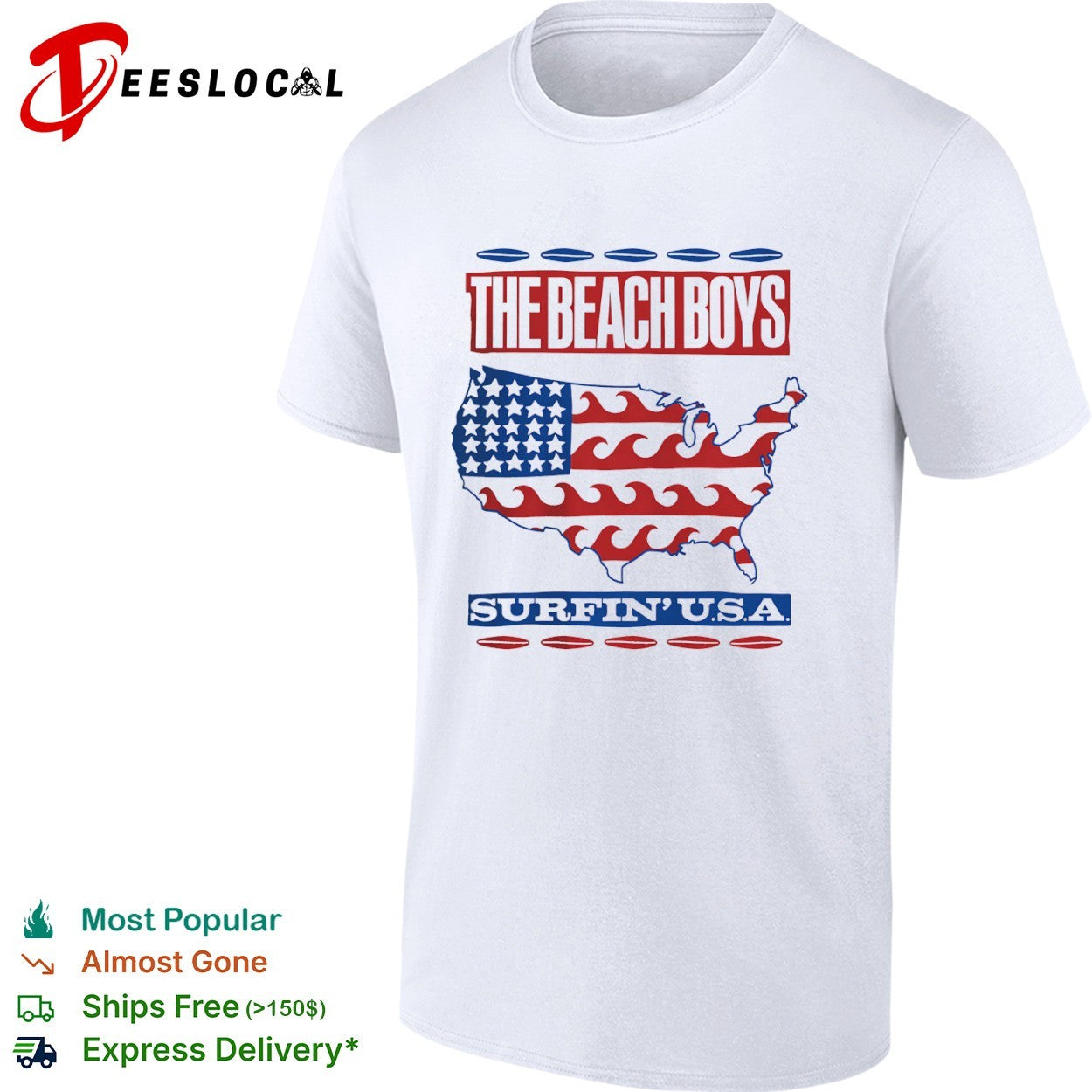 The Beach Boys Surfin USA map of the United States flag shirt