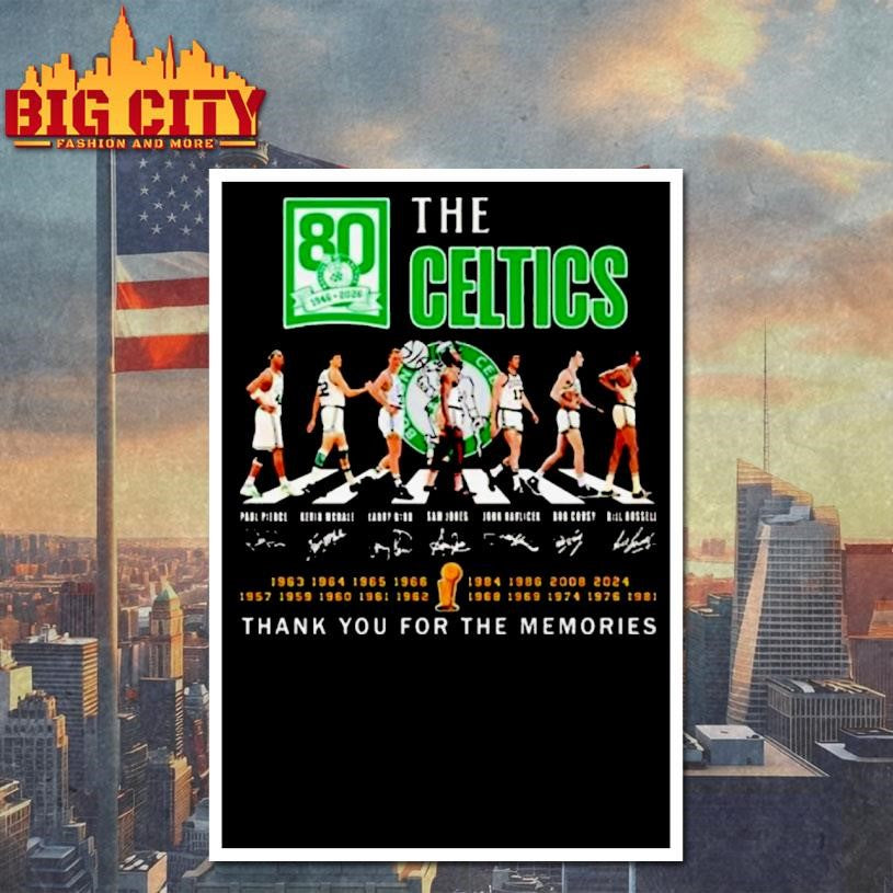 The Boston Celtics 80th Anniversary 1946 2026 Players Abbey Road Signatures Thank You For The Memories Shirt