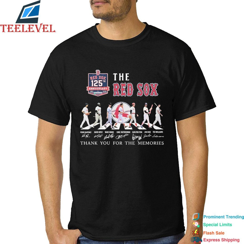 The Boston Red Sox 125th Anniversary Thank You For The Memories Road Abbey Signatures T-shirts