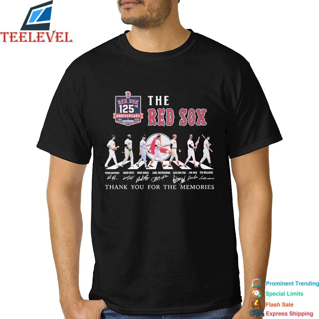 The Boston Red Sox 125th Anniversary Thank You For The Memories Road Abbey Signatures T-shirts