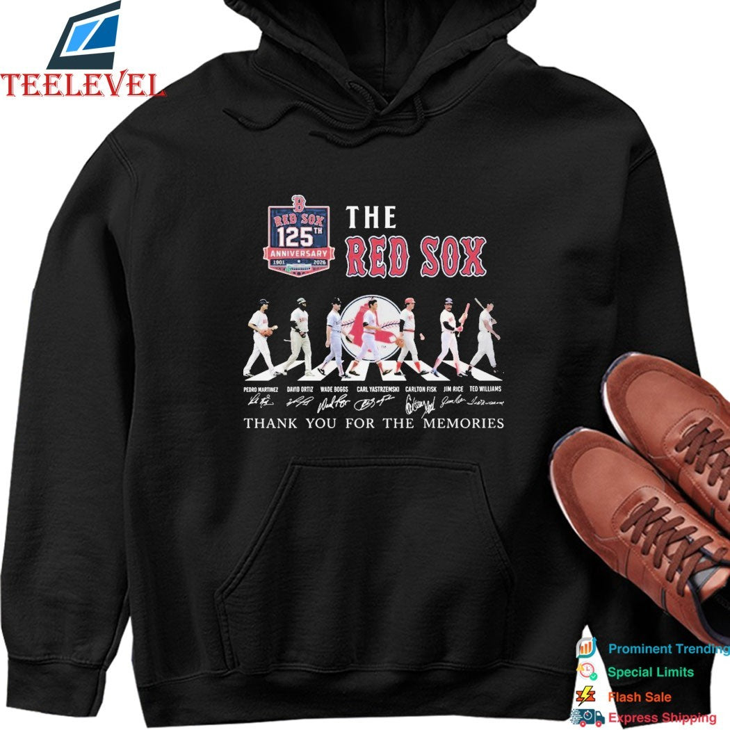 The Boston Red Sox 125th Anniversary Thank You For The Memories Road Abbey Signatures T-shirts