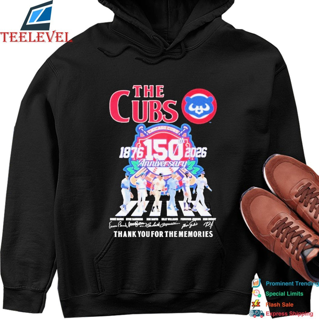 The Chicago Cubs 1876 2026 150th Anniversary Thank You For The Memories Road Abbey Signatures T-Shirts