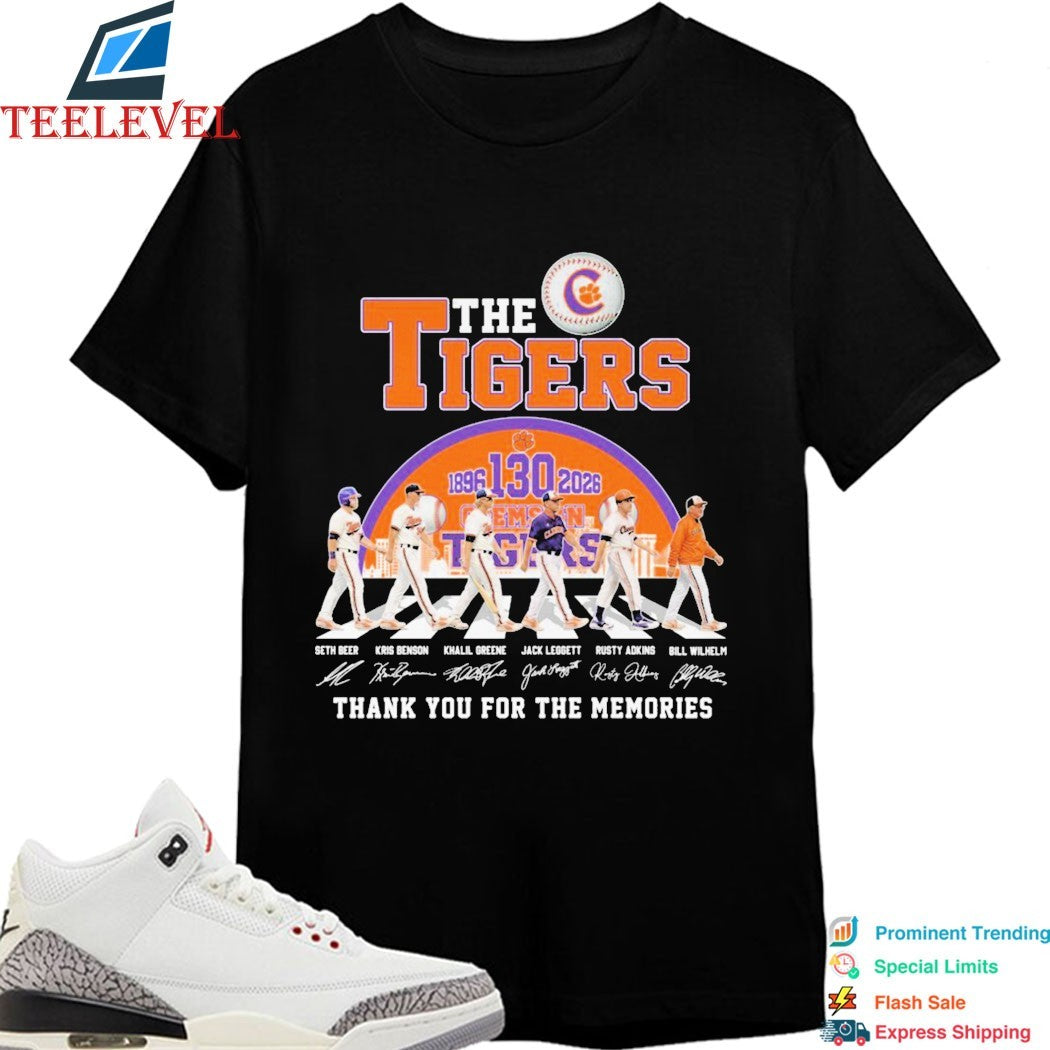 The Clemson Tigers 130th Anniversary 1896-2026 Thank You For The Memories Road Abbey Signatures T-shirts