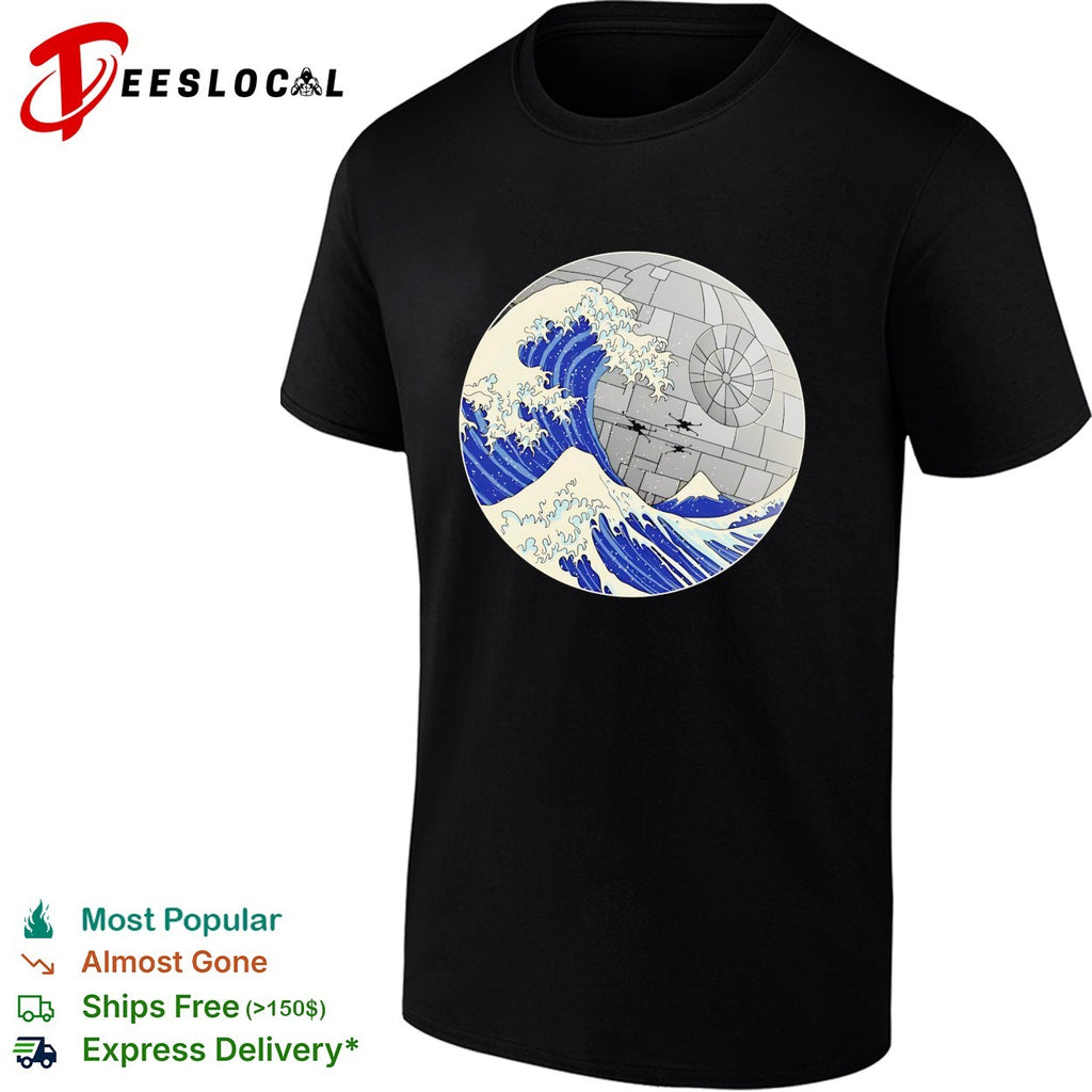 The Great Wave off Kanagawa Star Wars Death Star x Wing Fighter shirt