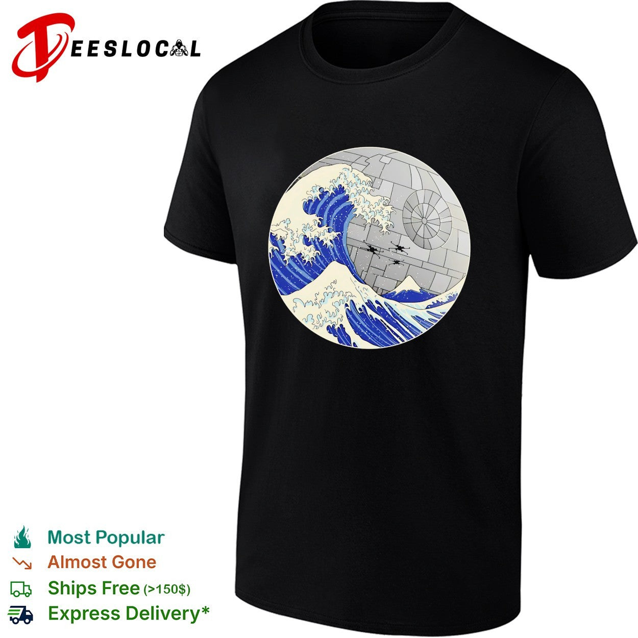The Great Wave off Kanagawa Star Wars Death Star x Wing Fighter shirt