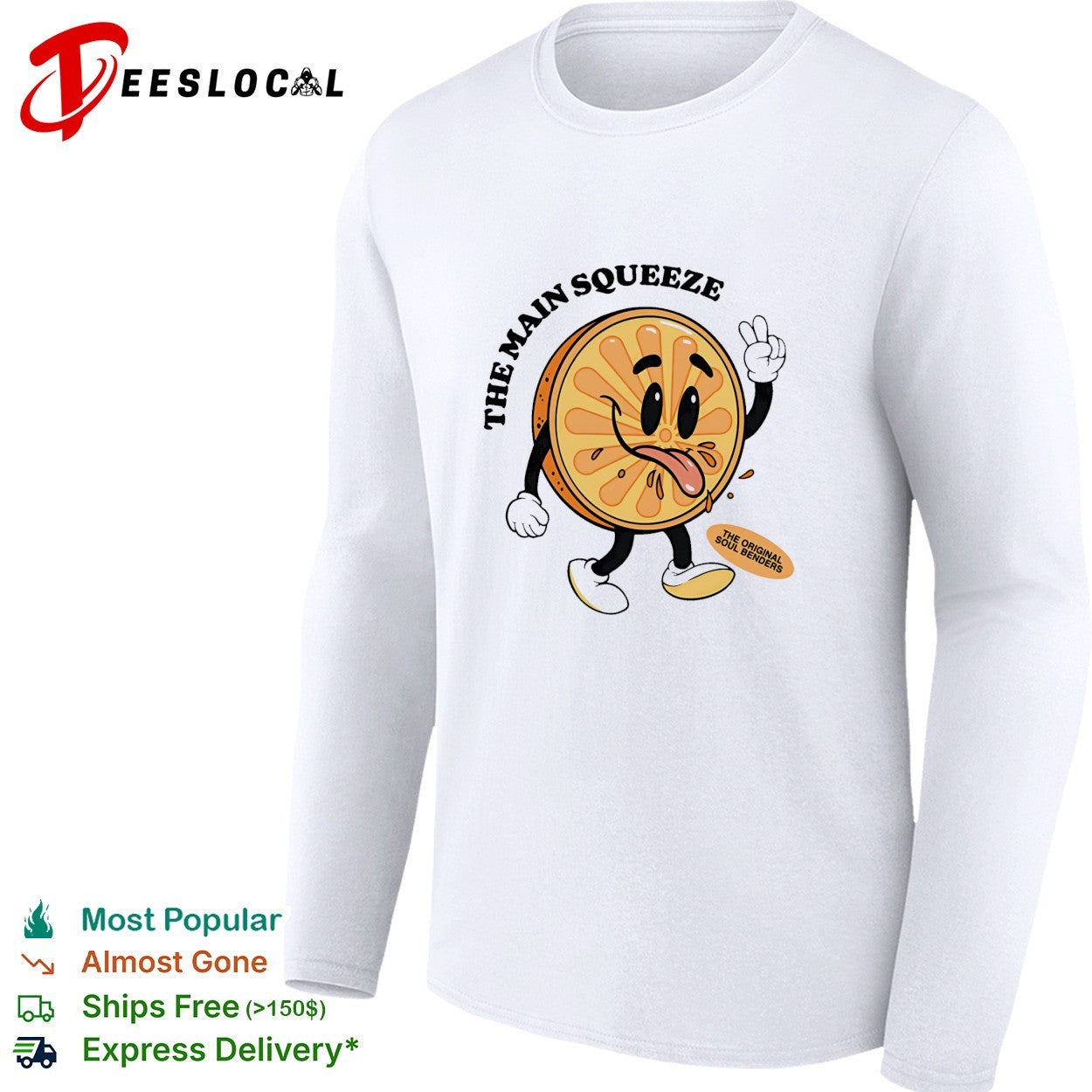 The Main Squeeze orange mascot shirt