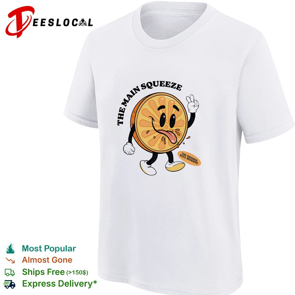 The Main Squeeze orange mascot shirt