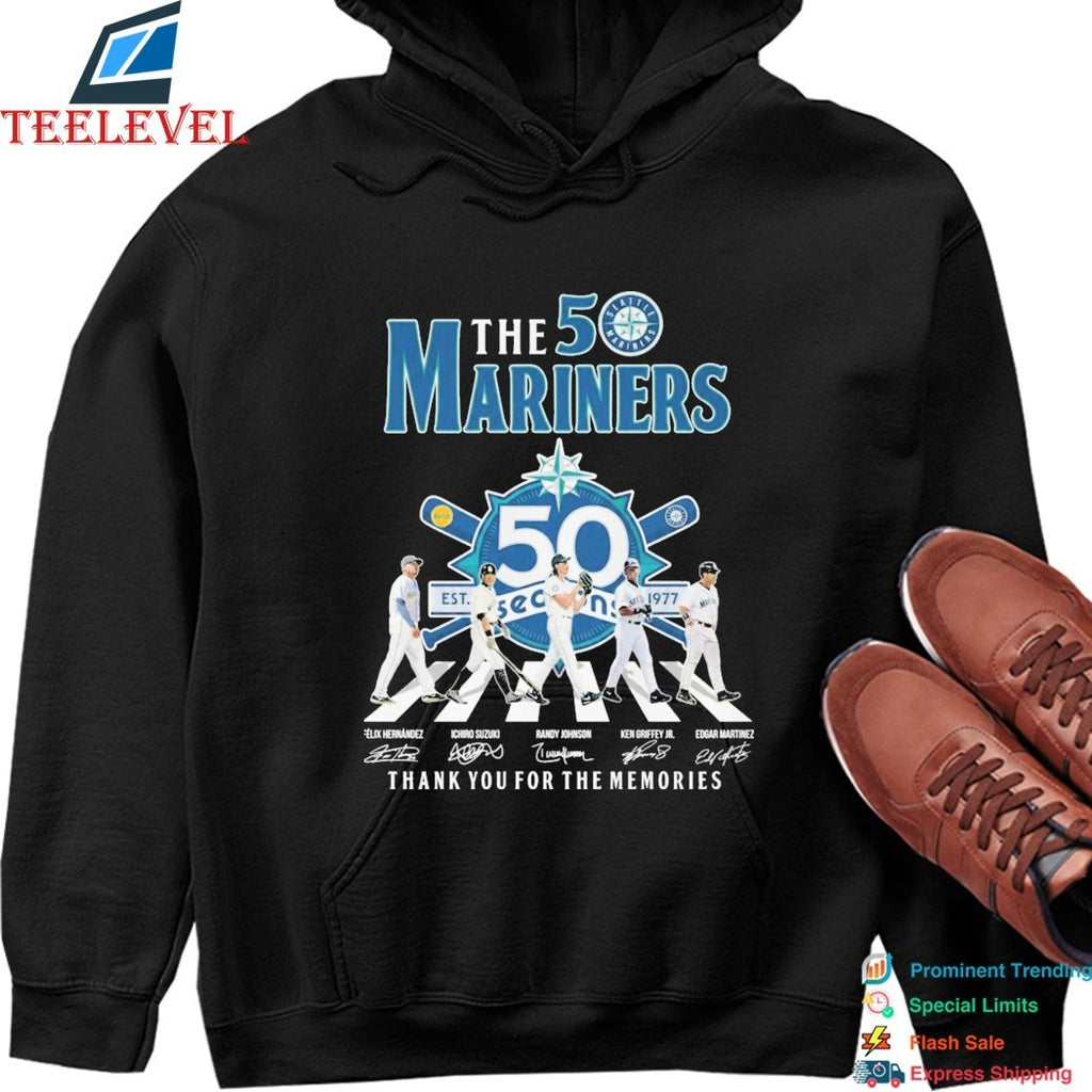 The Seattle Mariners 1977-2026 50 Season Thank You For The Memories Road Abbey Signature T-shirts