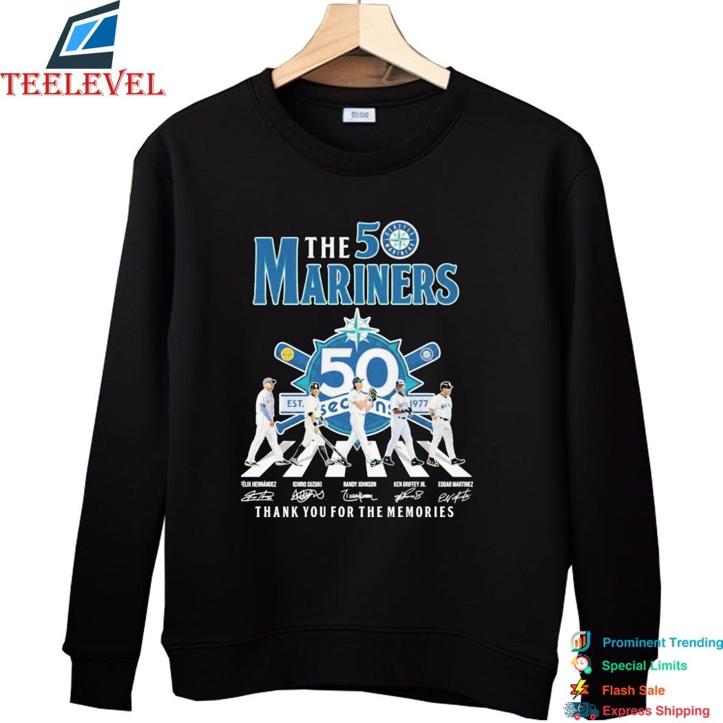 The Seattle Mariners 1977-2026 50 Season Thank You For The Memories Road Abbey Signature T-shirts