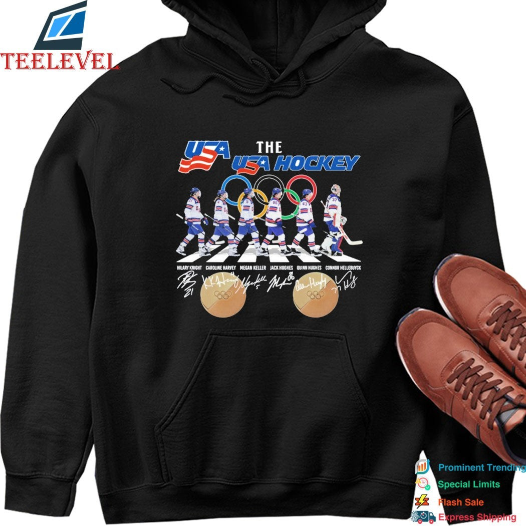 The USA Hockey Men’s Team Olympics 2026 Gold Medal Road Abbey Signatures T-Shirts