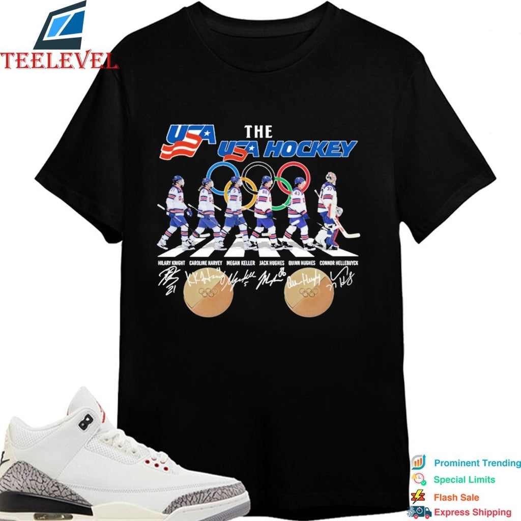 The USA Hockey Men’s Team Olympics 2026 Gold Medal Road Abbey Signatures T-Shirts