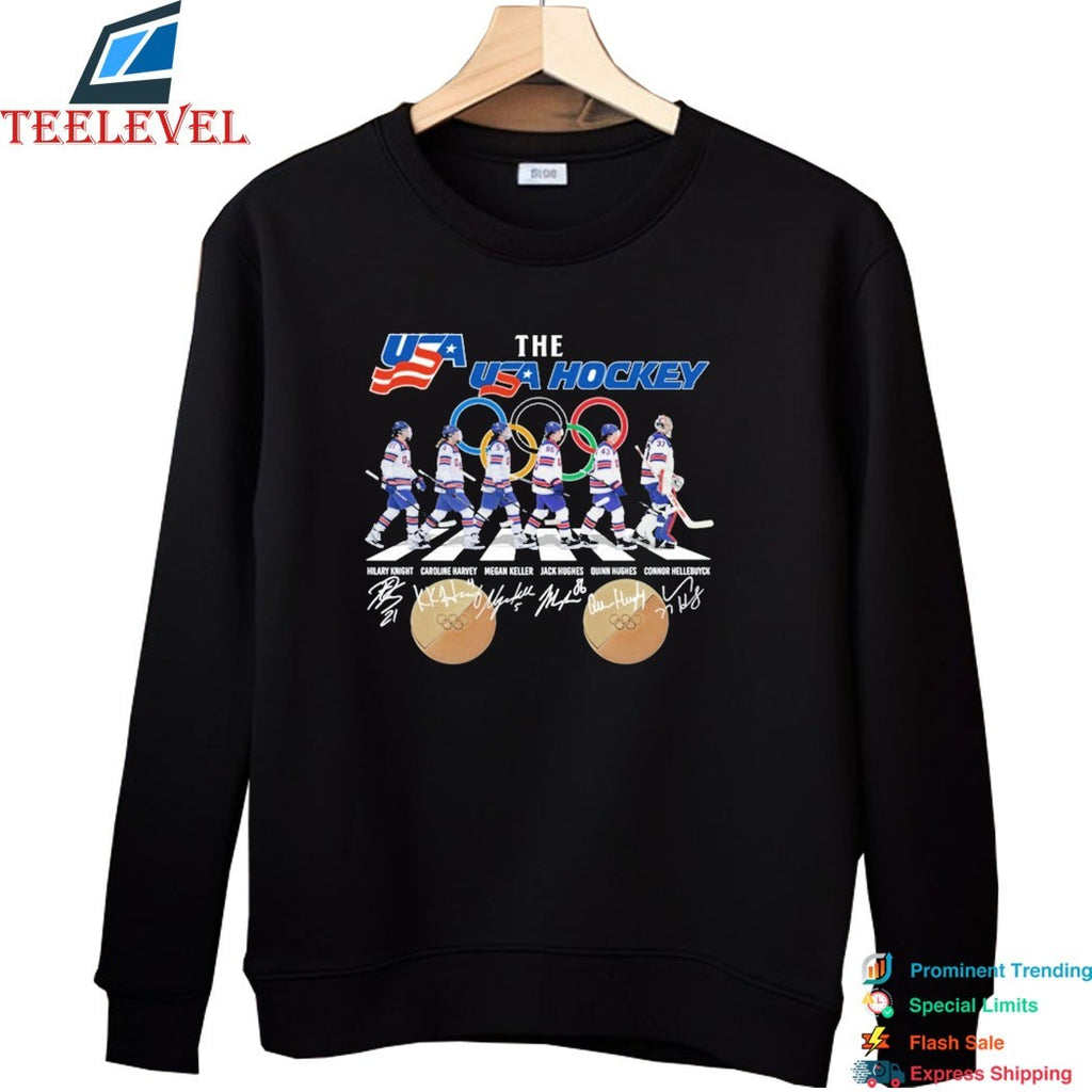 The USA Hockey Men’s Team Olympics 2026 Gold Medal Road Abbey Signatures T-Shirts