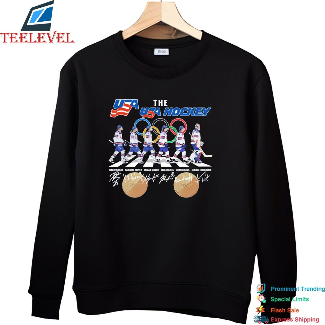 The USA Hockey Men’s Team Olympics 2026 Gold Medal Road Abbey Signatures T-Shirts