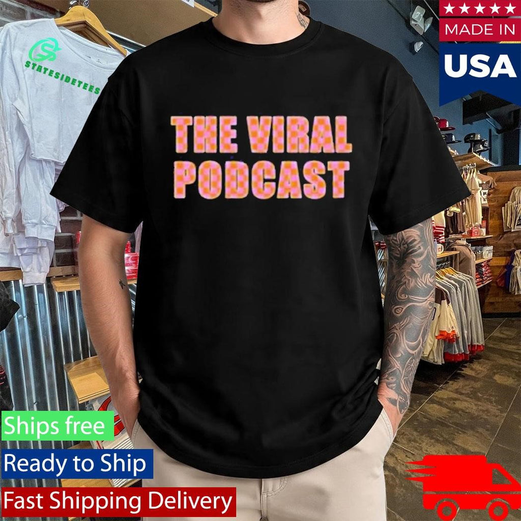 The Viral Podcast Pink Orange Checkered Lettering Shirt