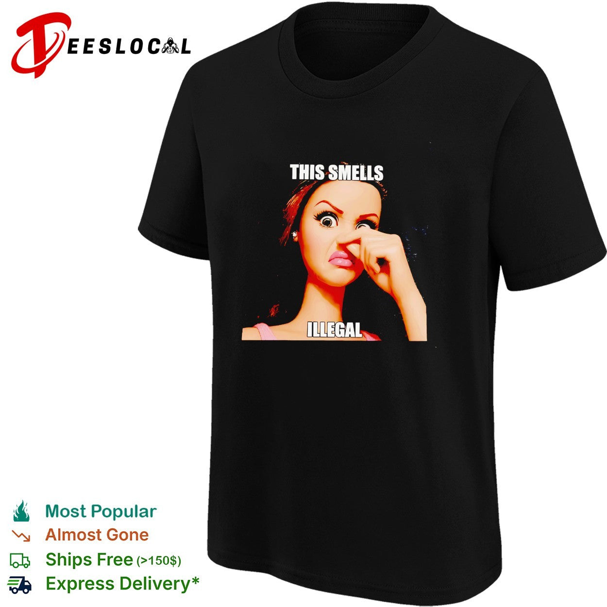 This smells illegal woman pinching nose shirt