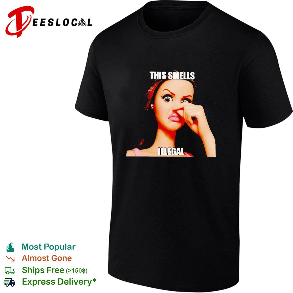 This smells illegal woman pinching nose shirt