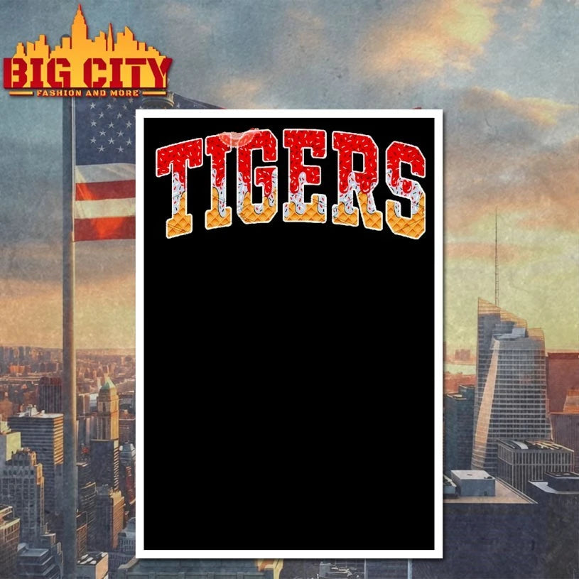 Tigers Red Silver Grey Drip Arched Varsity Drippy Ice cream waffle Cone Mascot Sublimation shirts