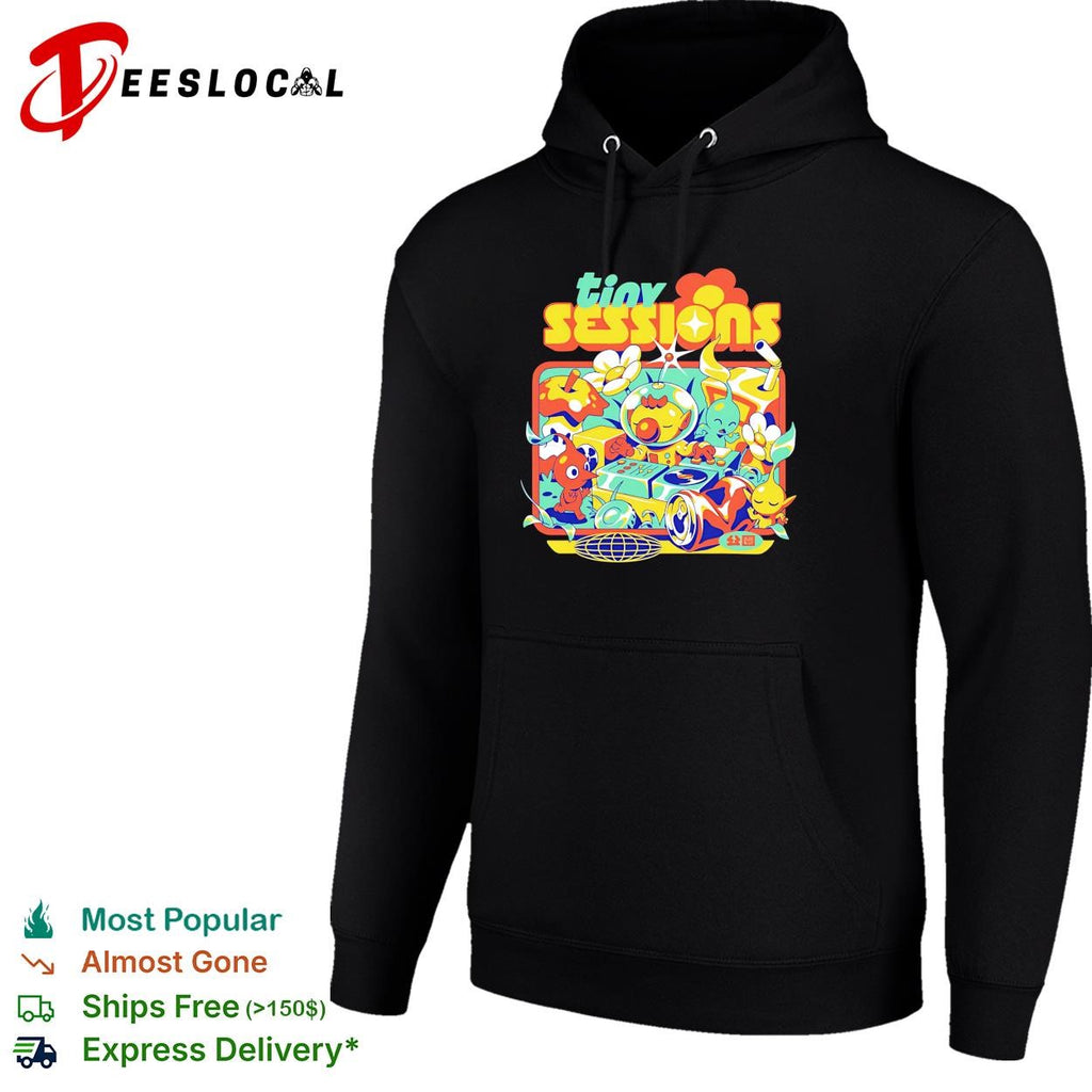 Tiny Sessions colorful cartoon music festival characters shirt
