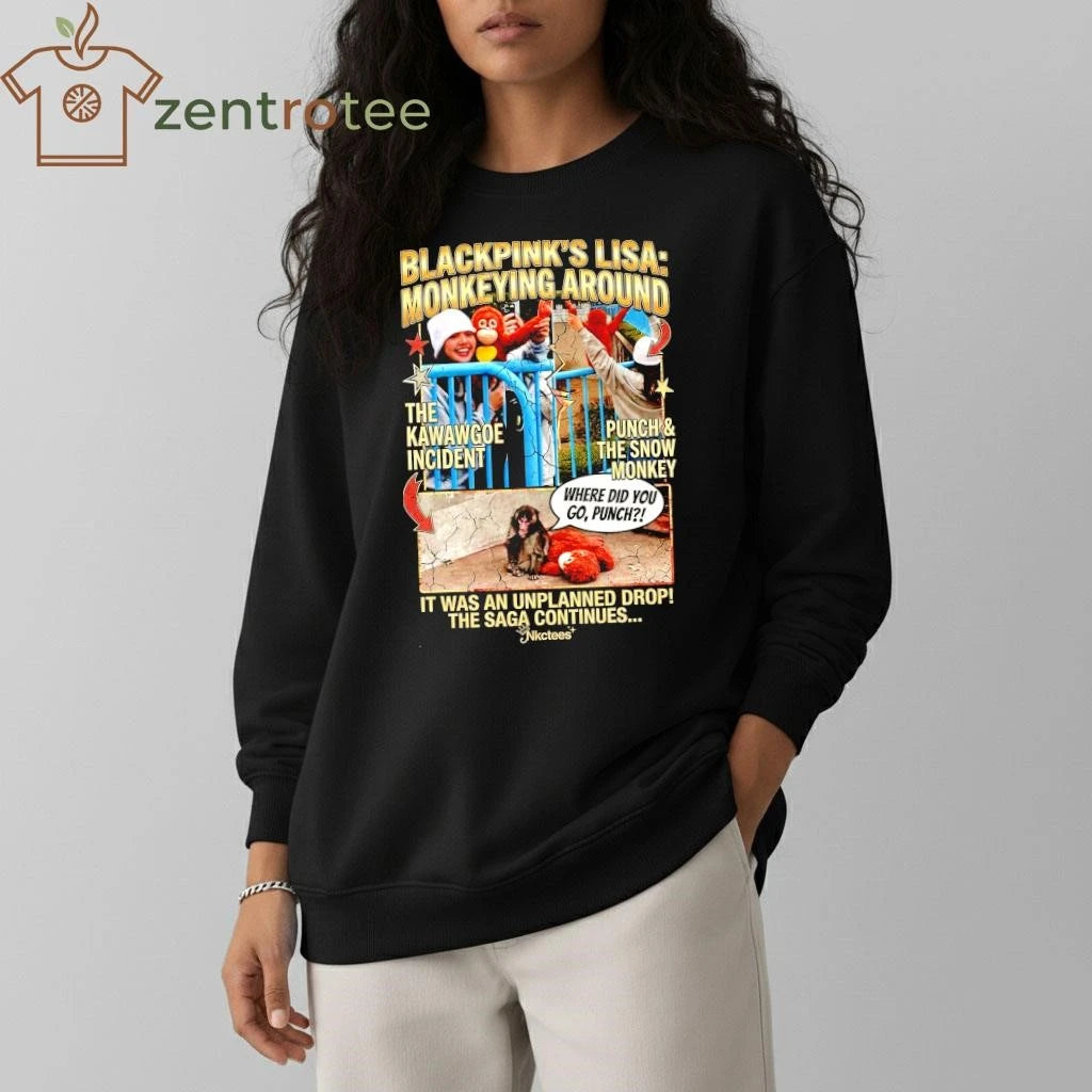 Top Lisa Blackpink Punch Monkey Around T-Shirt – Vintage 90s Bootleg Streetwear – Nkctees Exclusive