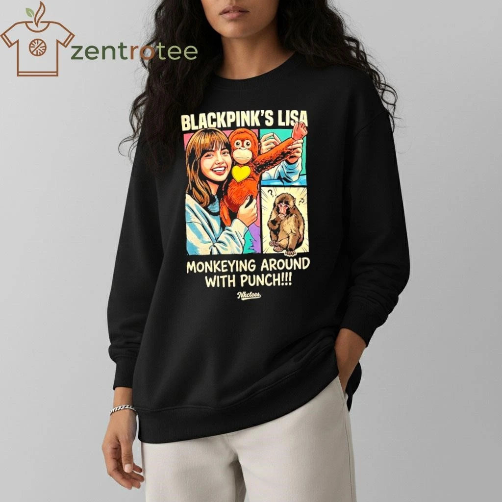 Top Nkctees BLACKPINK LISA Monkeying Around With Punch monkey Graphic T-Shirt – Streetwear Edition