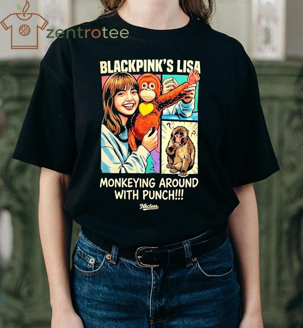 Top Nkctees BLACKPINK LISA Monkeying Around With Punch monkey Graphic T-Shirt – Streetwear Edition