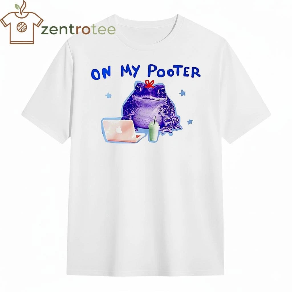 Top On My Pooter Frog Cartoon laptop tee