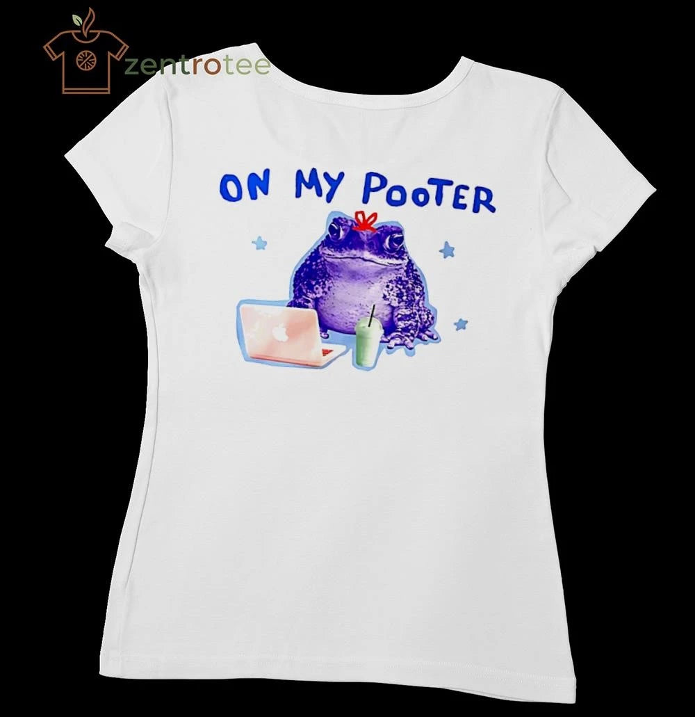 Top On My Pooter Frog Cartoon laptop tee