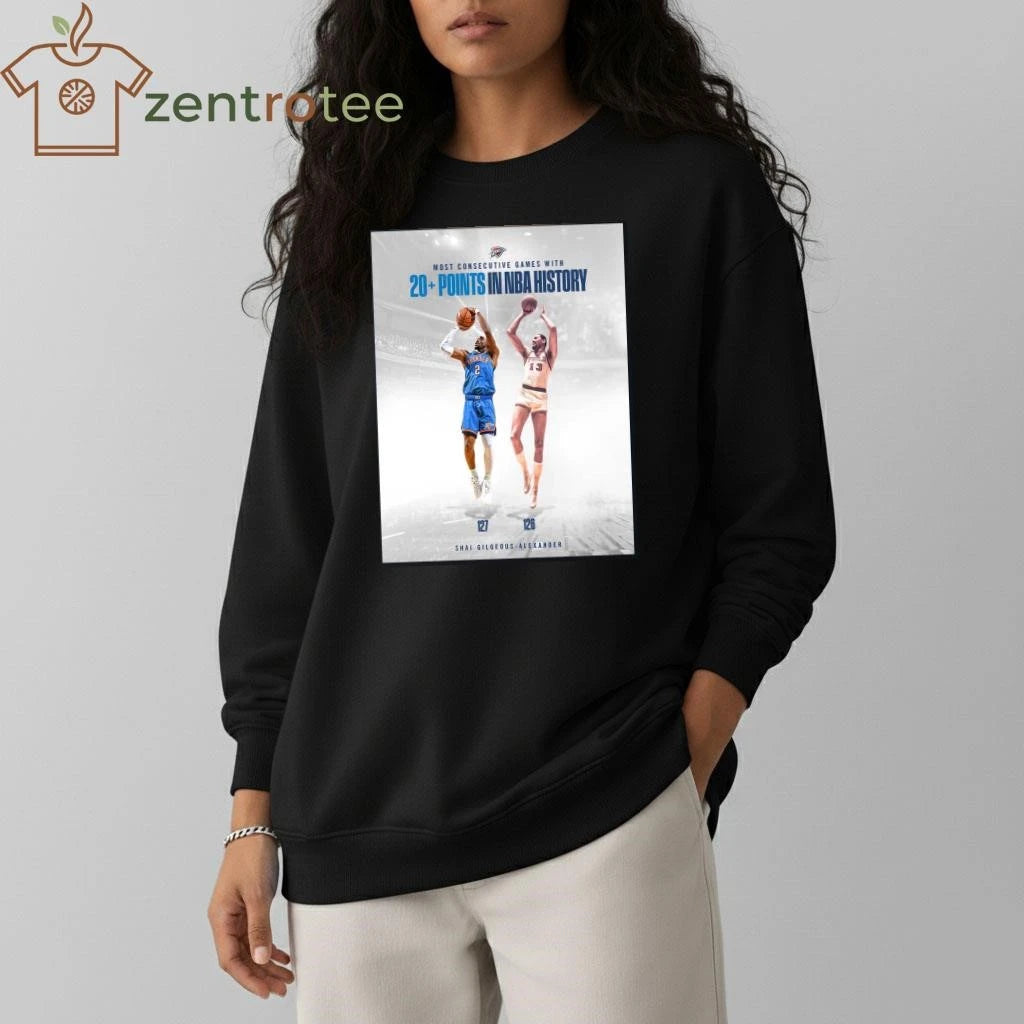 Top Shai Gilgeous Alexander Okc Thunder Most Consecutive Games With 20 Points In Nba History tee